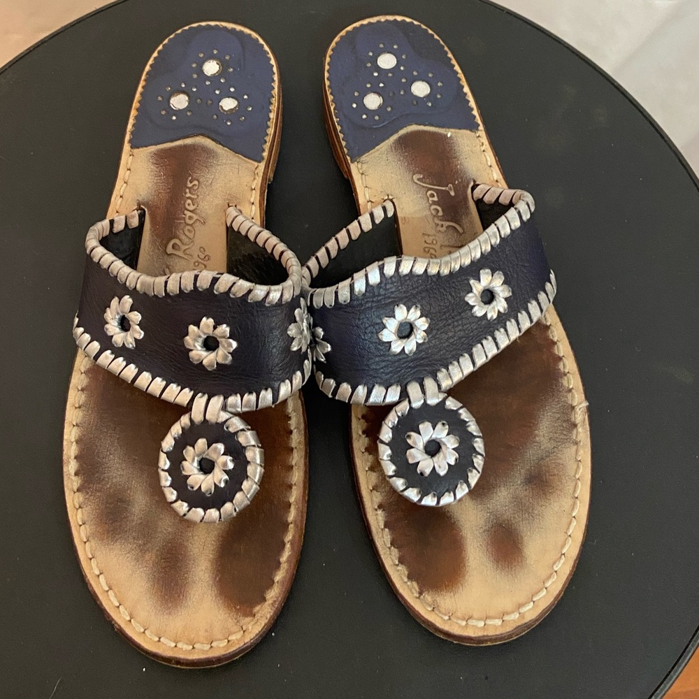 Jack Rogers Navy and silver sandals